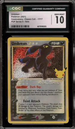 Pokemon Umbreon Gold Star Celebrations Classic Coll POP Series 5 Holo #17 CGC 10 - Image 1