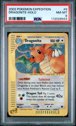 2002 Pokemon Expedition Base Set Dragonite 9/165 Reverse Holo Rare PSA 8 - Image 1