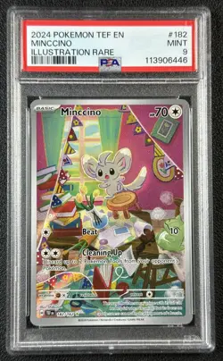 MINCCINO PSA 9 2024 POKEMON TEMPORAL FORCES - TEF EN #182/162 ILLUSTRATION RARE - Image 1
