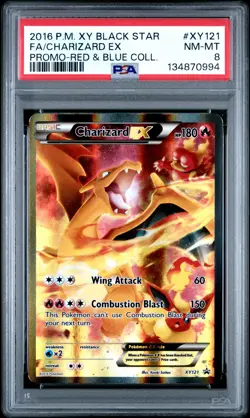 2016 POKEMON XY BLACK STAR PROMO RED & BLUE COLL FULL ART/CHARIZARD EX PSA 8 - Image 1