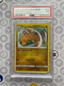 Pokemon SV Sun & Moon Team Up Cosmos Holo Dragonite 119 PSA 7 Near Mint - Image 1