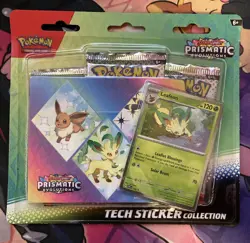 Pokemon Prismatic Evolutions Leafeon Tech Sticker Collection Sealed New - Image 1
