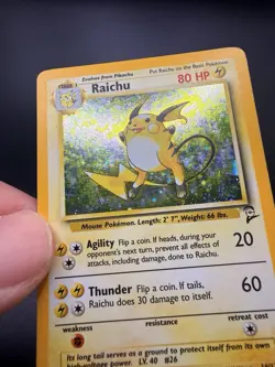 Pokemon TCG Raichu Holo Rare Card 16/130 Base Set 2 MP/LP - Image 2