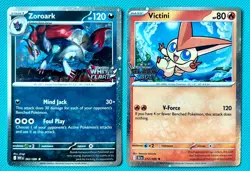 Victini 012/086 & Zoroark 062/086 Black Bolt & White Flare stamped promo cards - Image 1