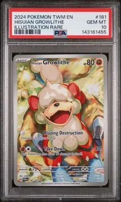 Hisuian Growlithe #181 - Pokemon Twilight Masquerade Illustration Rare - PSA 10 - Image 1