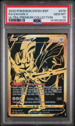 2020 POKEMON SWSH BLACK STAR PROMO ULTRA PREM COLL #076 FULL ART/ZACIAN V PSA 10 - Image 1