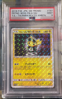 PSA9 Boss Pretend Pikachu Team Skull 197/SM-P Promo Pokemon Card Japanese - Image 1