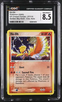 CGC 8.5 Ho-Oh 2005 EX Unseen Forces 27/115 Cosmos Holo Pokemon Card - Image 1