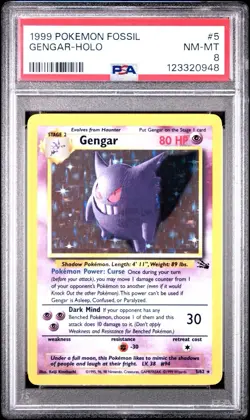 1999 Pokemon Fossil Gengar Holo #5 PSA 8 NM-MT Vintage Holo Rare - Image 1