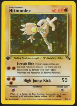 Hitmonlee 7/62 Holo Rare Fossil 1st Edition Pokemon TCG - LP - Image 1