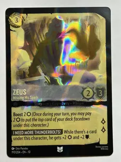 Zeus - Missing His Spark Cold Foil Whispers in the Well 193/204 NM Lorcana Card - Image 1