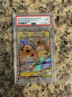 Pokemon Raichu & Alolan Raichu GX 54/236 Sm-Unified Minds PSA 9 Ultra Rare Holo - Image 1