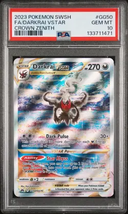 2023 POKEMON SWORD & SHIELD CROWN ZENITH #GG50 FULL ART/DARKRAI VSTAR PSA 10 - Image 1