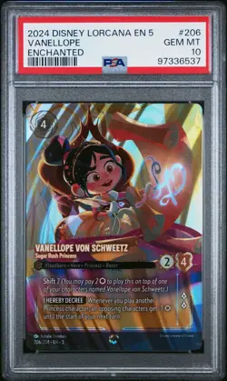 DISNEY LORCANA ENCHANTED #206 VANELLOPE VON SCHWEETZ SUGAR RUSH PRINCESS PSA 10 - Image 1