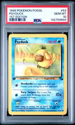 PSA 10 GEM MINT 1999 POKEMON FOSSIL 53 PSYDUCK 1ST EDITION ENGLISH - Image 1