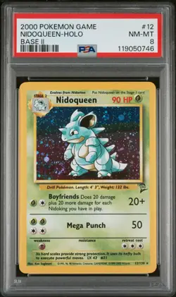 2000 Pokemon Base Set 2 Nidoqueen #12 English Holo Rare 12/130 - PSA 8 NM-MT - Image 1