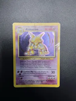 Pokemon TCG Alakazam Base Set Holo Card 1/102 Unlimited Rare Damaged - Image 1
