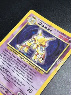 Pokemon TCG Alakazam Base Set Holo Card 1/102 Unlimited Rare Damaged - Image 3