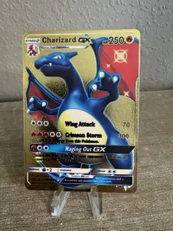 Pokemon Blue Charizard GX Stage 2 Gold Foil Fan Art/Custom Card - Image 1
