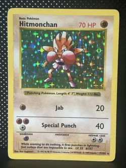 Pokemon Shadowless HITMONCHAN BASE Set 7/102 Holo Rare WOTC Vintage #3 - Image 1