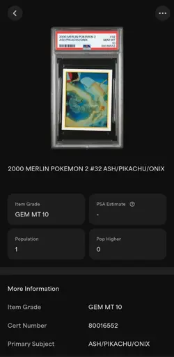 PSA 10 2000 MERLIN POKEMON 2 #32 ASH /PIKACHU / ONIX - Image 2