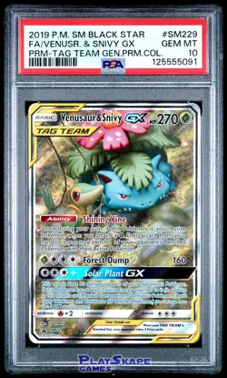 Pokemon Card PSA 10 Venusaur & Snivy GX SM229 Tag Team Promo Full Art 2019 #2 - Image 1