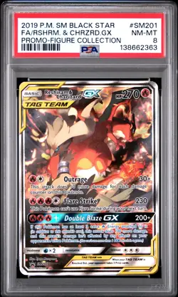 2019 POKEMON SM BLACK STAR PROMO #SM201 FULL ART/RESHIRAM & CHARIZARD GX PSA 8 - Image 1