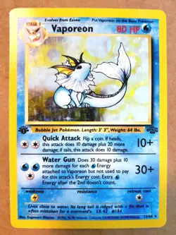 1ST EDITION VAPOREON Jungle Holo Vintage Pokemon TCG WOTC 12/64 Pokemon First! - Image 1