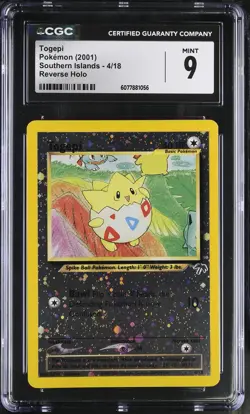 CGC 9 MINT Togepi 2001 Southern Islands 4/18 Reverse Holo SWIRL Pokemon Card - Image 1