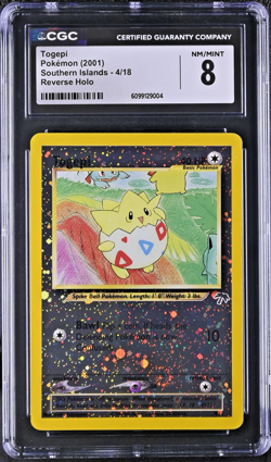 CGC 8 Togepi 2001 Southern Islands 4/18 Reverse Holo SWIRL Pokemon Card psa - Image 1