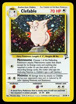 Clefable 5/130 Holo SWIRL Base Set 2 Pokemon Card - Image 1