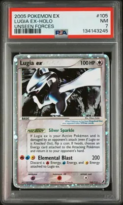 2005 POKEMON EX UNSEEN FORCES #105 LUGIA EX-HOLO PSA 7 - Image 1