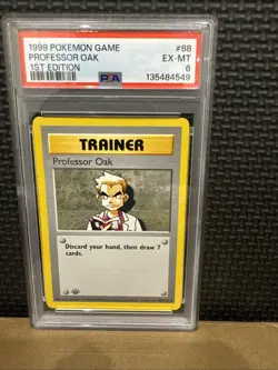 1999 Base Set 1st Edition Rare Professor Oak Pokemon Trainer Card PSA 6 88/102 - Image 1