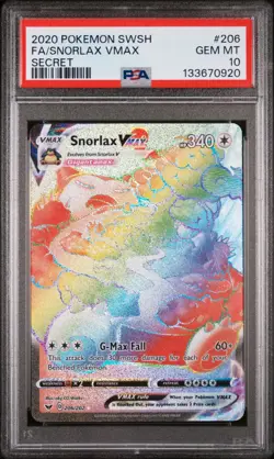 2020 POKEMON SWORD & SHIELD SECRET #206 FULL ART/SNORLAX VMAX PSA 10 - Image 1