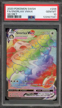 Pokemon Snorlax VMAX Sword & Shield Secret Rare Full Art #206 PSA 10 Gem Mint - Image 1