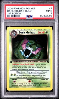2000 Pokemon Team Rocket Dark Golbat 1st Edition Holo Rare #7 PSA 9 Mint NewCert - Image 1