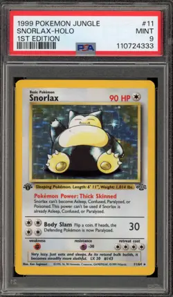 Pokemon Snorlax Jungle 1st Edition Holo Rare #11 PSA 9 Mint - Image 1