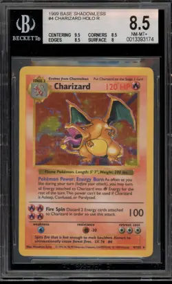 Pokemon Charizard Base Set Shadowless Holo Rare #4 BGS 8.5 - Image 1