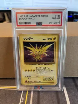 1997 Pokemon Japanese Fossil Zapdos Holo PSA 8 - Image 1