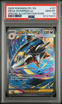 2025 POKEMON PFL SPECIAL ILLUSTRATION RARE #127 MEGA SHARPEDO EX PSA 10 - Image 1