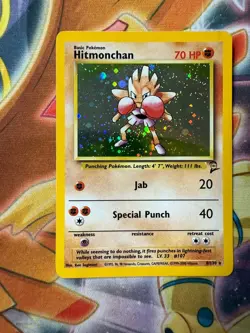 Pokemon TCG Hitmonchan 8/130 Base Set 2 Holo Rare MP/HP Free Shipping - Image 1