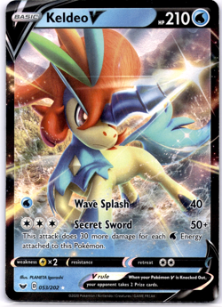 Pokemon TCG Keldeo V 053/202 Sword & Shield Holo Rare Lightly Played - Image 1