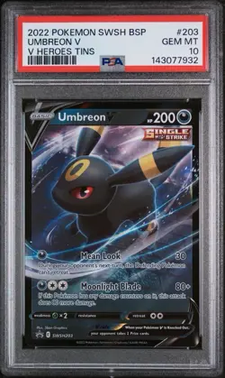 2022 POKEMON SWSH BLACK STAR PROMO V HEROES TINS #203 UMBREON V PSA 10 - Image 1