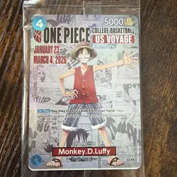One Piece Card Game Monkey D. Luffy US Voyage Promo Sealed College Basketball - Image 1