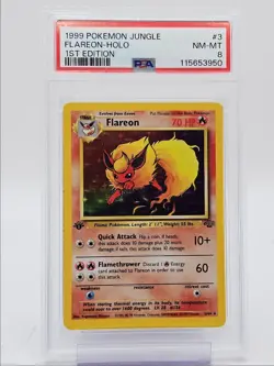 FLAREON 1999 POKEMON JUNGLE 1ST EDITION HOLO RARE 3/64 PSA 8 Q0004 - Image 1