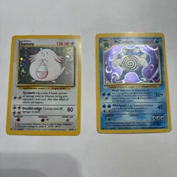 Pokemon Base Set Card Lot Holo Rare Chansey 3/102 Poliwrath 13/102 - Image 1