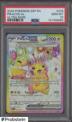 2024 Pokemon SSP EN Ultra Rare #219 Pikachu Ex PSA 10 GEM MINT - Image 1