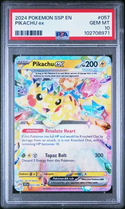 2024 Pikachu EX 057/191 Ssp En Surging Sparks Pokemon PSA 10 - Image 1