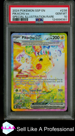 PIKACHU EX SPECI4L ILL RARE POKEMON SSP EN-SURGING SPARKS 2024 238 PSA 10 - Image 1