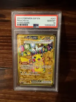 2024 Pokemon SSP EN Pikachu EX Hyper Rare #247 PSA 10 GEM MINT - Image 1